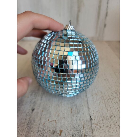 Blue Glass disco ball unique ornament Xmas dance vintage - Picture 2 of 14